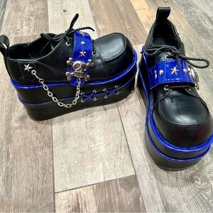 GURURU Black Blue Star Hunter Pirates Skull Design Gothic Platforms punk sz 39